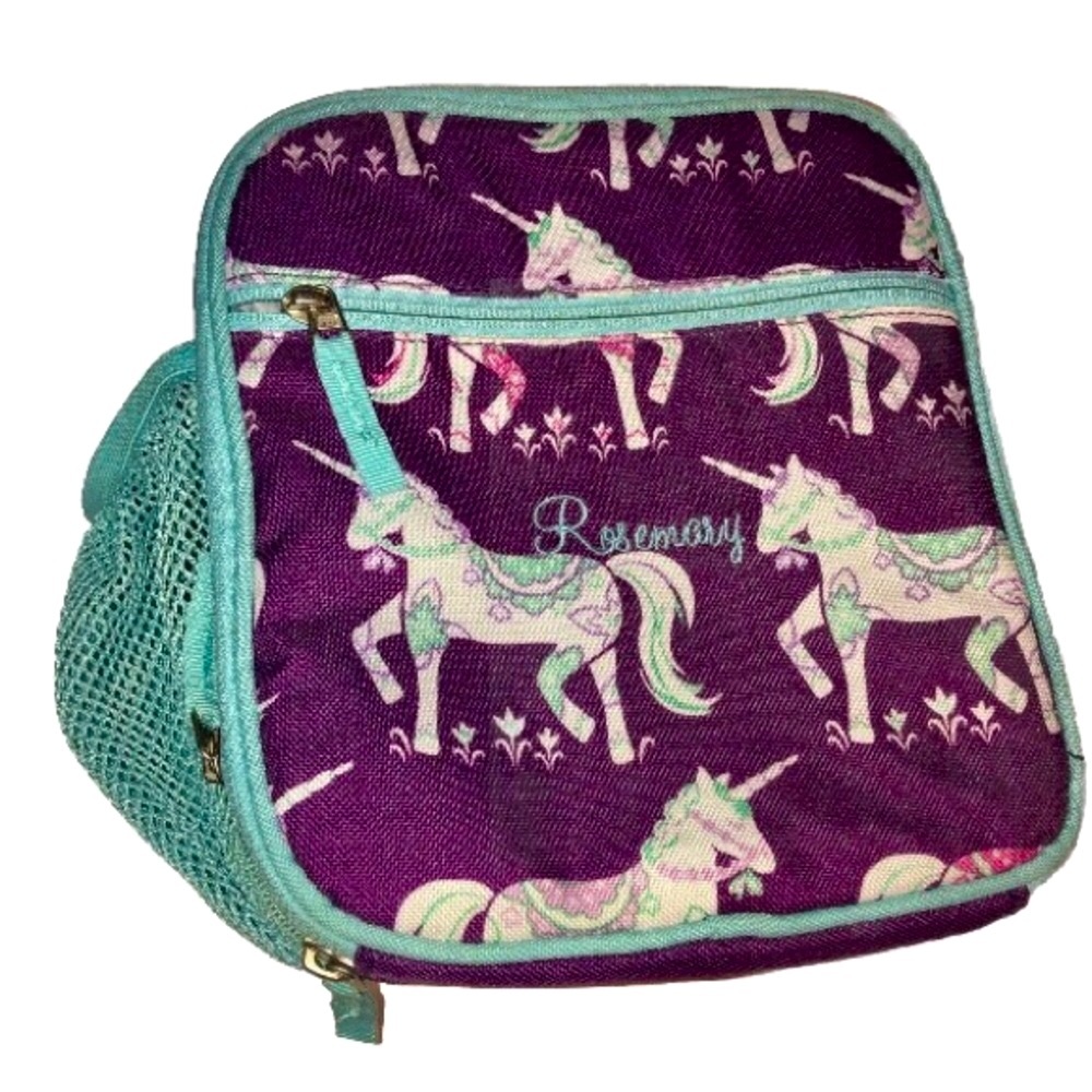 Pottery Barn Mackenzie Purple Aqua Unicorn Dual Compartment Lunch Bag “Rosemary”